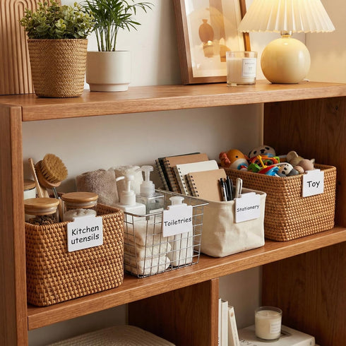 80 Set 76 4 Chinco Pcs Basket Label Clips Include Removable Kitchen Clip Label Holder PVC Storage Bin with Chalk