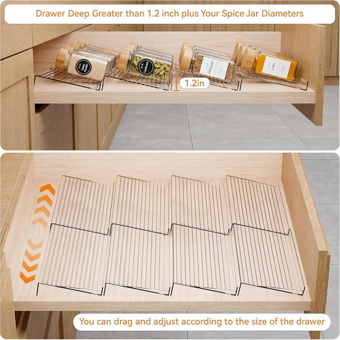 LETGO 4 Pack 11" 22" 4 (4) Adjustable Spice Rack for Drawer- Expandable From to Expandable Spice Drawer Organizer Tiers