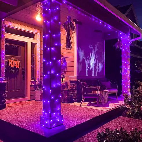 JMEXSUSS Purple Halloween Lights Clear Wire, 66ft 200 LED Purple String Lights, Indoor Outdoor Waterproof for Christmas