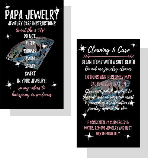 Jewelry Cleaning and Care Cards for Papa, Package of 50, Bling Luminous Silver Diamond Jewelry Care Instructions