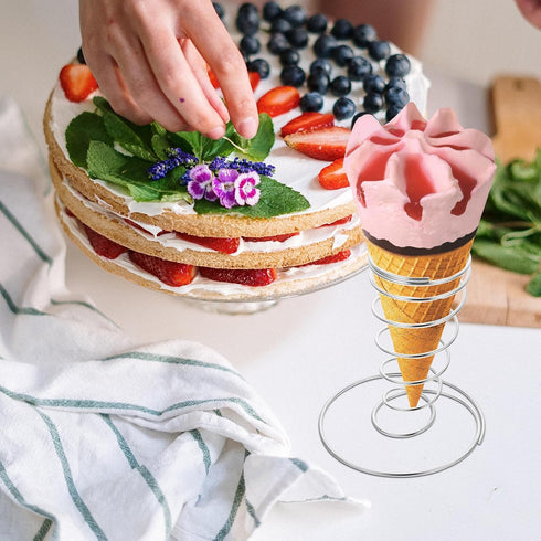 4pcs Beaupretty Stainless Steel Ice Cream Cone Holder Rack, Ice Cream Display Stand for Restaurant Party Buffet, Food