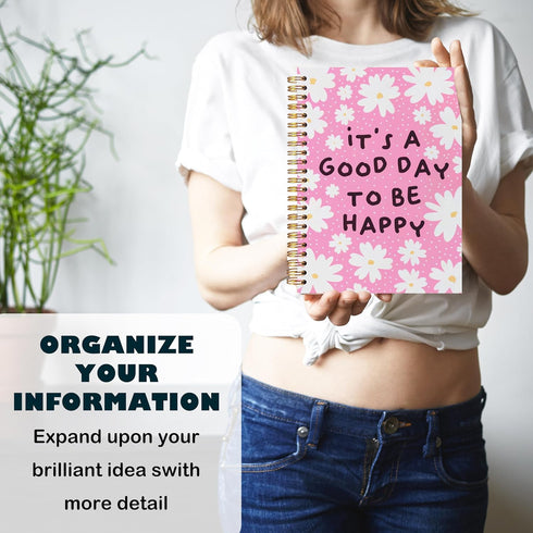 BearCake It's A Good Day To Be Happy Inspirational Notebooks, Cute Pink Aesthetic Floral Notebook, Hardcover Spiral