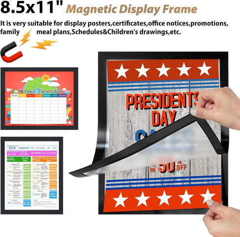 PUJIANG 8.5"x 11"Magnetic Display(Black,10Pack) Sign Holder, Double Sided Window Self-adhesive Frame, Transparent PVC
