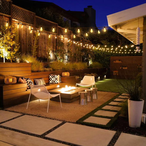 100FT 32 Dimmable 2700K A39 Bulbs Larkvue LED Outdoor String Lights, Waterproof Patio Lights with Shatterproof Hanging
