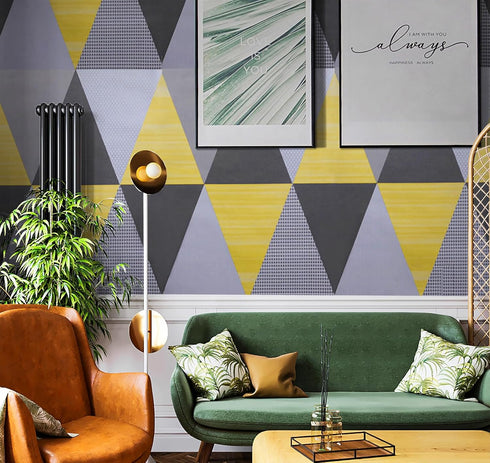 8630 Geometric Triangle Peel and Stick Wallpaper Yellow/Gray Removable Diamond Self Adhesive Contact Paper Shelf Liner for Office Background Furniture Renovation Home Decor 17.7" x 9.8ft by JZHOME