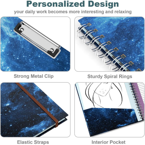 Hongri Clipboard Folio with Refillable Lined Notepad, Clipboards with 5 A4 Folders Storage, Spiral Clip Board