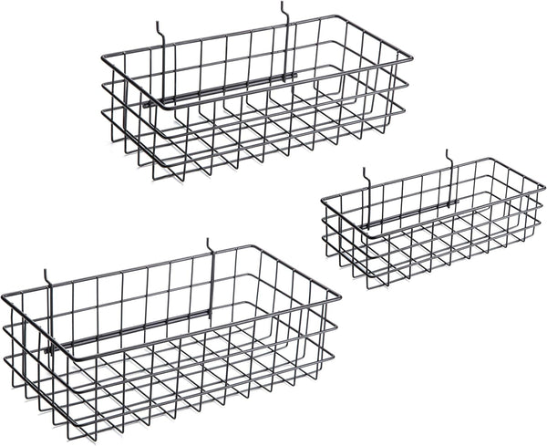 Pegboard Baskets, Set of 3 Black, Square Style Baskets for Organizing Tools, Workbench, Garage Storage