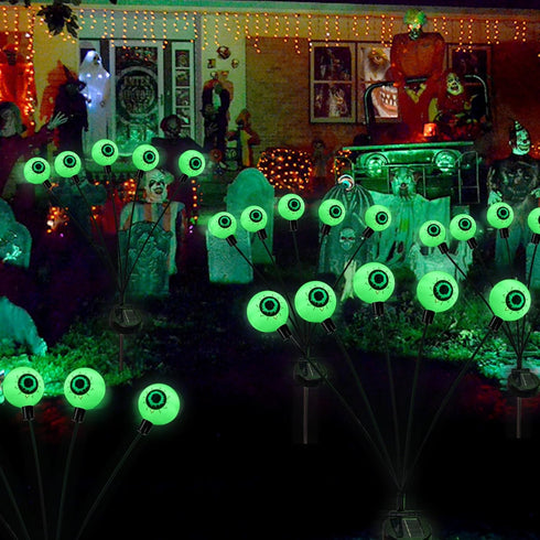Dazzle Bright Halloween Decorations Outdoor, 2 Pack 12LED Solar Eyeball Pathway Lights, Scary Waterproof Green Firefly
