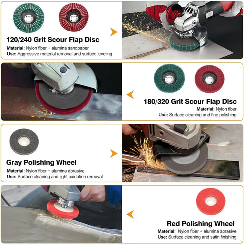 20 4 Inch 120/180/240/320 80/120/180 PCS Polishing Grinding Wheel Kit, Nylon Fiber Flap Disc Grit, Nylon Fiber & Wool