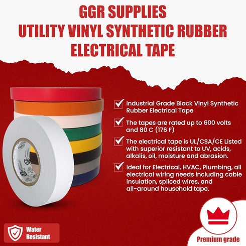 GGR Supplies T.R.U. EL-766AW White General Purpose Electrical Tape 2" (W) x 66' (L) UL/CSA Listed Utility Tape