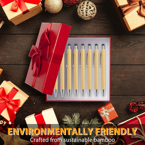 Bamboo Pens Bulk - Wooden Ballpoint Pen with Touch Stylus Tip, Customizable Gift, 50 Pcs