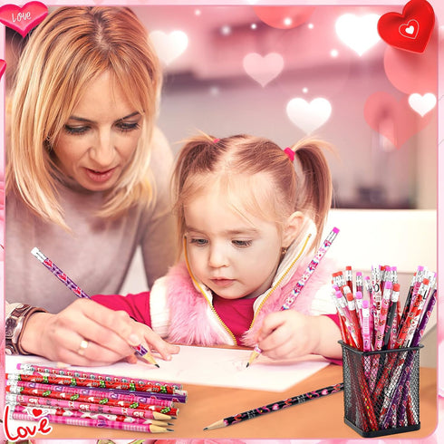 Zuazaor 500 Pieces Valentine Pencils with Erasers, Kids Heart Wooden Pencils for Office and School Supplies
