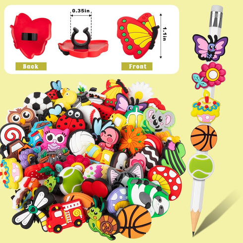 Pencil Clip Topper, 50 Pcs Different Pencil Topper Decoration, Cute Pencil Charms for Kids Students School Gifts Classroom Rewards by WDAHDHP