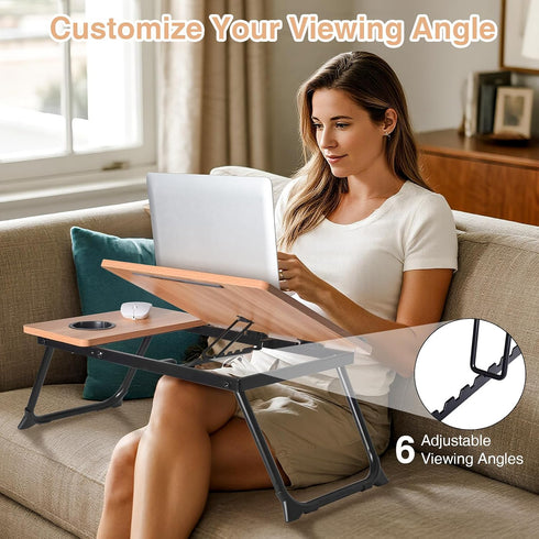 LapDesk Pro Adjustable Laptop Desk for Bed & Couch, Portable Foldable Bed Tray Table with Cup Holder, Laptop Stand