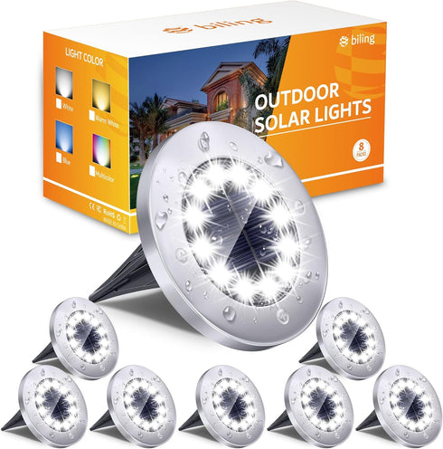 Biling Solar Ground Lights Outdoor 8 Packs, 12 LEDs Bright Flat Solar
