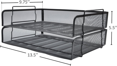 Easepres 2 Tier STACKABLE Desktop Document Letter Tray Organizer - The Mesh Collection, Black