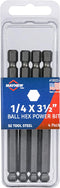 Mayhew Tools 19522-4 USA SAE Ball Hex Power Bit - 1/4 x 3.5", 4-Pack