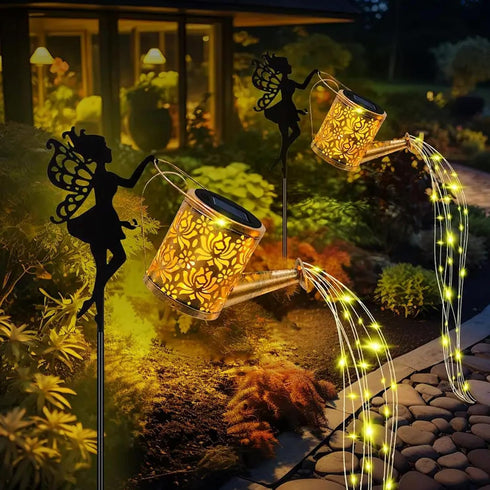 Neioaas Solar Watering Can Lights,LED Solar Lantern String Light Outdoor Garden Waterproof Hollowed-Out Retro Metal