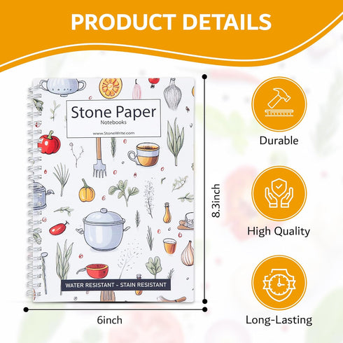 Waterproof Cooking Notebook - For Grocery Lists or a Recipe Book to Write in Your Own Recipes - Chefs - Cooks - Bakers - All Cooking Fans - 50 Sheets/100 Pages - 8.3 inches x 6 Inches by StoneWrite