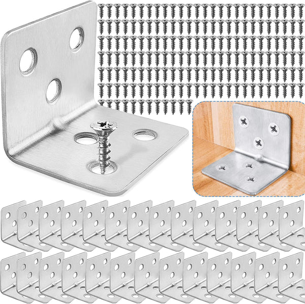 28PCS L Brackets for Wood + 168PCS Screws, Stainless Steel Corner Braces
