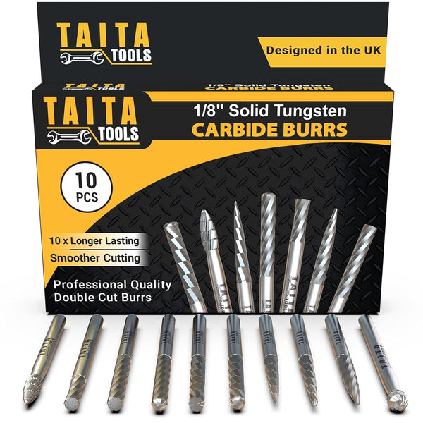 10PC Double Cut Carbide Burr Set - 0.118" (3mm) Shank, Rotary Tool Cutting Burrs for Wood Carving, Metal Working