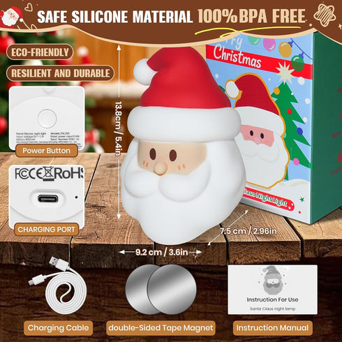 Christmas Night Light, Nursery Santa Squishy Light, Wireless Rechargeable Silicone Night Light ,Table Bedside Lamp
