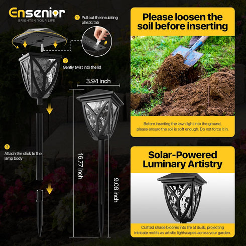 6500K IP65 6-Pack Ensenior Solar Lights Outdoor, LED Solar Garden Lights for Pathway Yard Patio Walkway Planter Walkway