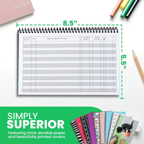 The Superior Register - Simple Account Tracker, Big Checkbook Register, 1 Pack, Pink