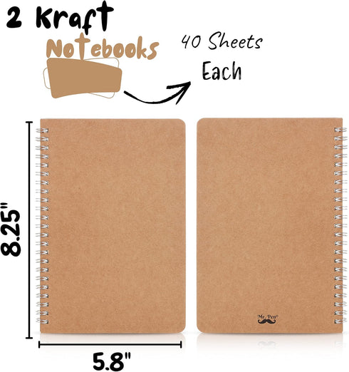 Mr. Pen- Spiral Notebook, A5, Kraft Cover, 2 Pack, 80 Pages, Sketch Book, Drawing Notebook, Notebook Spiral, Spiral Bound Notebook, Spiral Sketchbook, Blank Journal Notebook, Unlined Notebook by Mr. Pen