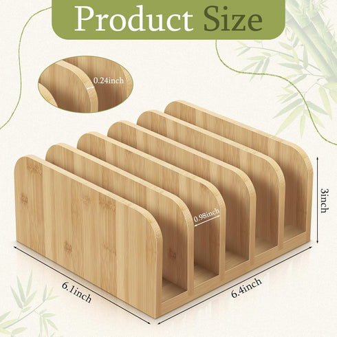 Bamboo Desk Mail Organizer, 5 Compartments File Holders, Countertop Paper Organizer for Home Office School