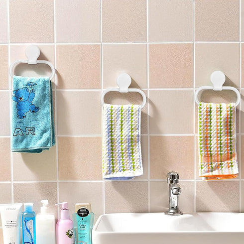 Wall-Mounted Towel Ring - White Plastic Hand Towel Holder for Bathroom