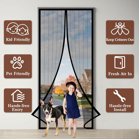 Yotache Magnetic Screen Door New Series, Full Frame Seal Reinforced Mesh, Fits Door Size 72 x 80, Magnetic Closure