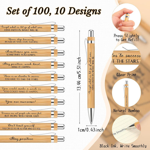 Fulmoon 200 Pcs Employee Christmas Appreciation Gifts, Bulk Kraft Inspirational Notebook, Motivational Bamboo Pen
