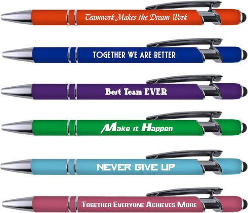 Team Building Employee Appreciation Pen Sets, Soft Touch Coated Metal and Stylus, 6 Pack 36094
