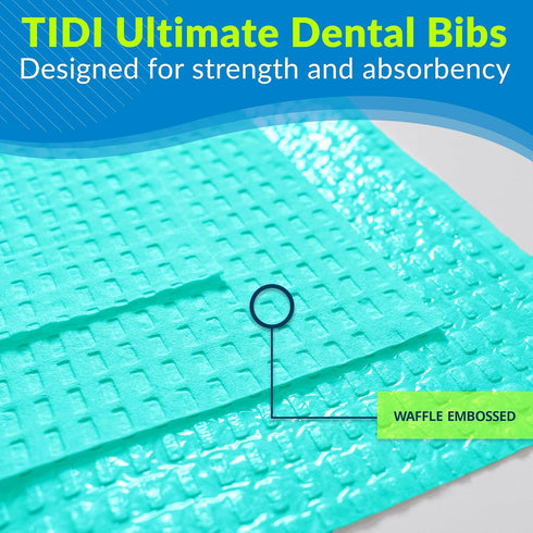 917410 4 13 18 (Pack 500) 3-Ply TIDI Ultimate Dental Bib, Teal, Layers, W x L of Disposable Dental Bibs Embossed Tissue