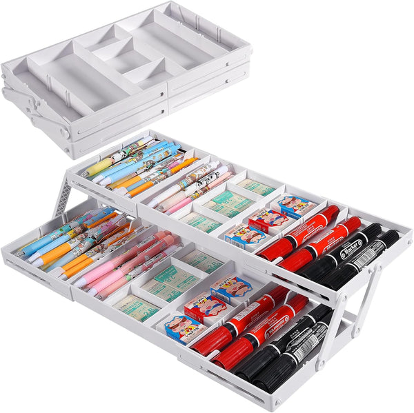 Multi Level Smart Drawer Organizer, Expandable Storage Trays for Jewelry, Cosmetics, Tools, Battery, White