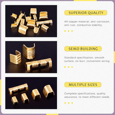 Swpeet 525 Pcs Non-Insulated U Shape Wire Crimp Copper Terminal Connector Kit, Gold TC-1 TC-A TC-B TC-C TC-T, Ring Lugs