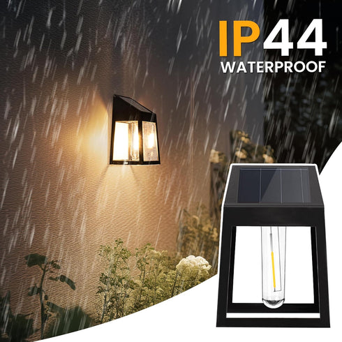 2 Pack GIGALUMI Solar Fence Lights, Fence Outdoor Waterproof Lights Solar Powered, Warm White Yard Decorations