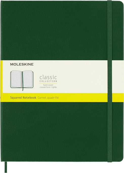 Moleskine Classic Hard Cover Notebook: XL (7.5" x 9.5") Squared/Grid, Myrtle Green, 192 Pages