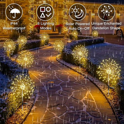 2Pack 150LED suddus Solar Garden Lights Outdoor Waterproof Decorative, Upgrade Firework Lights, Solar Fairy Lights