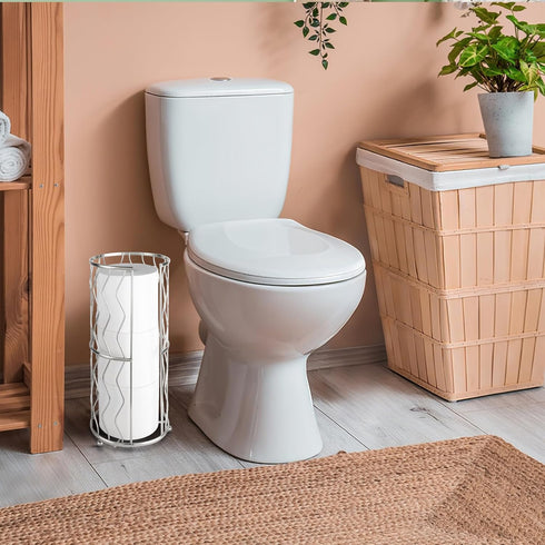 3 Decorative Metal Standing Toilet Tissue Holder for Bathroom/Powder Room, Compact Tissue Reserve for Jumbo Rolls