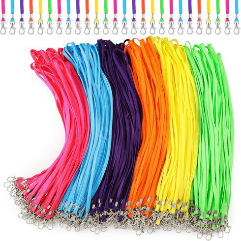 Qilery 300 Pcs Lanyards for ID Badges, Bulk with Clip Lanyard Strap, Swivel Hook for Teacher, Kid, Adult, Office
