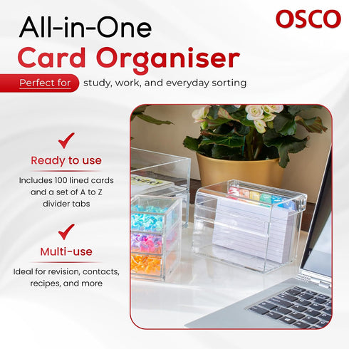 Osco 100 5" 4", Medium Clear Acrylic Index Box, A to Z Divider Tabs, Lined Note Cards, x Ruled Revision Flash Cards