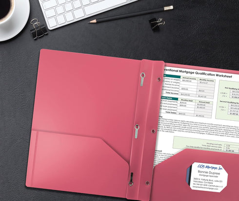 Better Office Products Pink Plastic 2 Pocket Folders with Prongs, Heavyweight, 24 Pack, Letter Size