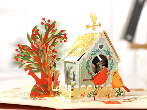 Liif Cardinal Love Bird 3D Pop Up Greeting Card for Valentine's Day, Anniversary, Birthday, with Message Note & Envelope