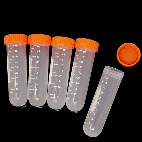 Honbay 10PCS 50ml Round Bottom Plastic Lab Centrifuge Tubes with Screw Cap for Sample Storage (Orange)