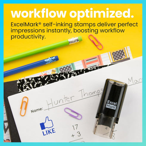 ExcelMark Thumbs Up Like Self-Inking Round Rubber Teacher Stamp with Blue Ink