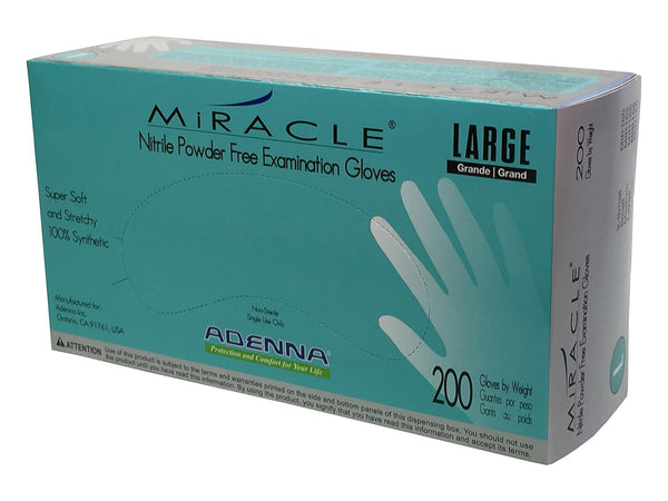 Adenna Miracle Powder-Free Nitrile Exam Gloves, Large, Blue, Box of 200