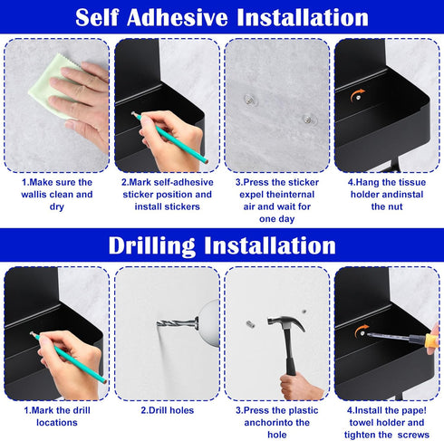 Afcabakila SUS304 Toilet Paper Holder with Shelf, Flushable Wipes Dispenser Fits for Bathroom Wipe Storage, Keep Your