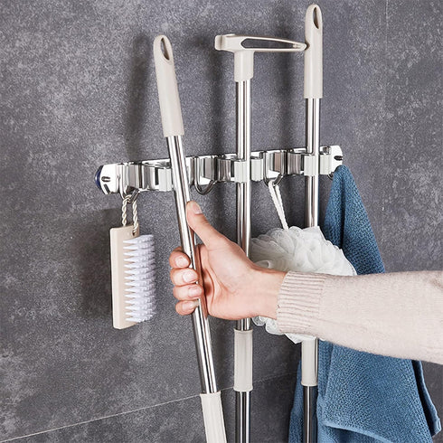 Heavy Duty Stainless Steel Broom Mop Holder Wall Mount, Organizer Rack Hook for Home, Kitchen, Garage